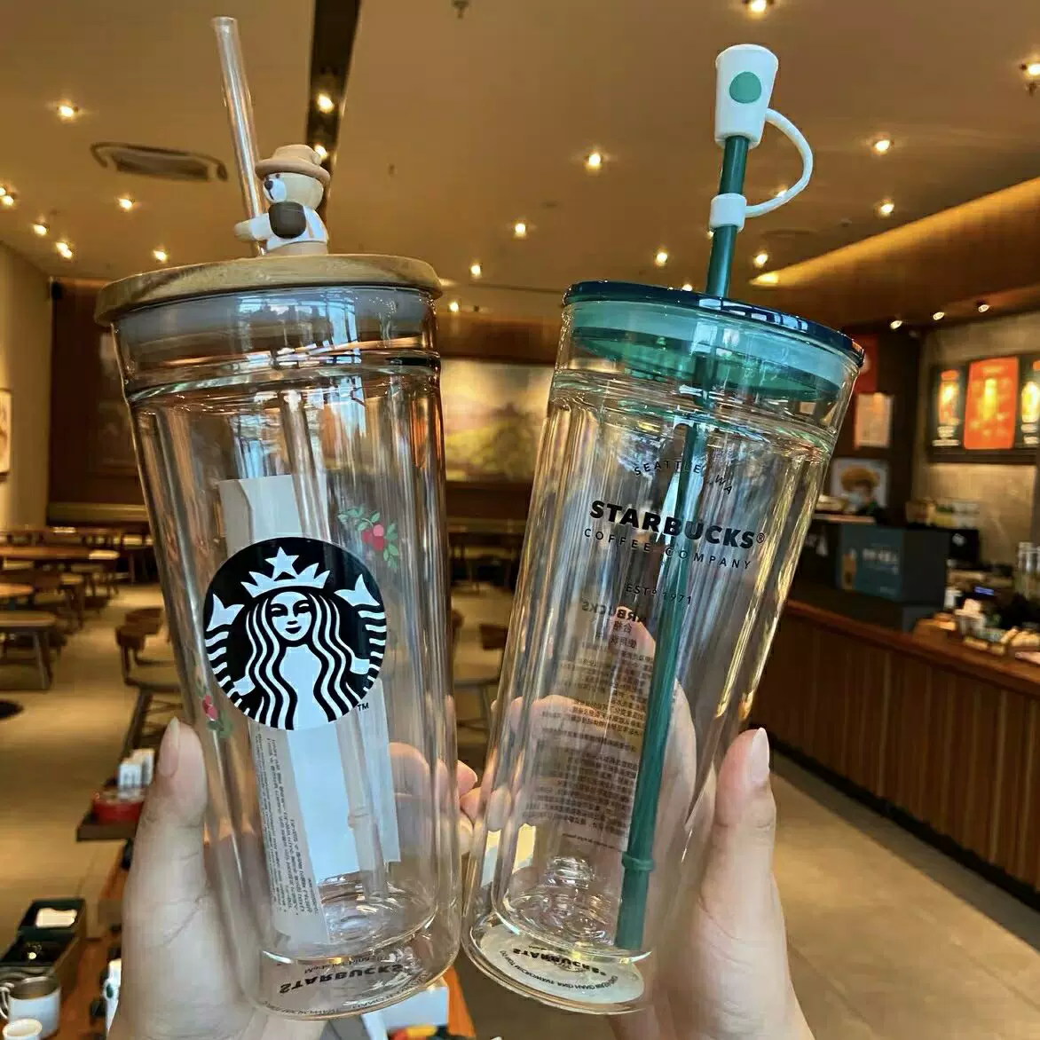 Starbucks, фуксия милый стекло с бантом с стеклом
