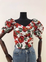Летняя модная ретро рубашка, сезон 2021, V-образный вырез, в цветочек, рукава фонарики