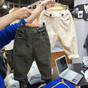 Hàn Quốc mua quần áo trẻ em cho bé trai và quần bé gái 2018 mùa đông mới quần nhung kẻ thường màu dày