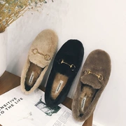 Mùa đông lười Han giày bông ấm giày thường giày bốt học sinh thấp để giúp miệng bánh mì nông đi bàn đạp cộng với giày tuyết nhung