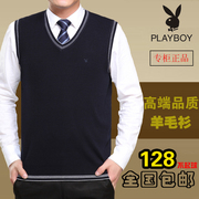 Playboy mùa xuân màu xanh lá cây người đàn ông trung niên của len vest v-cổ rắn màu cashmere áo len áo len vest vest
