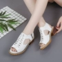 2018 cao su mới của Hàn Quốc thời trang gót thấp dày với mở ngón chân dép nữ dây kéo giản dị gót thấp dày với dép phụ nữ dép quai ngang nữ