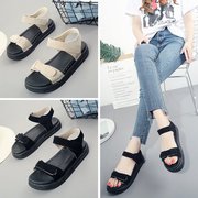 Dép nữ sinh viên 2018 mùa hè phụ nữ La Mã của giày Hàn Quốc phiên bản của Harajuku phong cách đáy phẳng đáy dày Velcro muffin giày