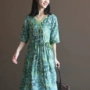 Ba năm năm Q401 mùa hè phong cách mới Tencel 苎麻 文艺 森 女 系 lỏng kích thước lớn retro váy dài váy nữ váy dài