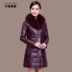 Áo khoác da nữ dài phần 2018 mới Hained Sheep leather fox fur slim coat lông trung niên áo da bomber Quần áo da
