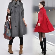 Mùa thu và mùa đông văn chương lỏng lẻo của phụ nữ dài áo len dài tay áo choàng len cổ áo cao cổ áo rộng - Trung bình và dài Coat