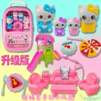 Màu hồng hello kitty lợn kt mèo xe đẩy trường hợp đồ chơi trẻ em chơi nhà hành lý bộ đồ ăn đồ nội thất bánh vali bộ đồ chơi lớp học mật ngữ