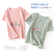 M27 Nhật Bản nhỏ tươi dễ thương thêu vòng cổ ngắn tay T-Shirt nữ sinh viên lỏng phần mỏng áo 2018 áo phông trắng