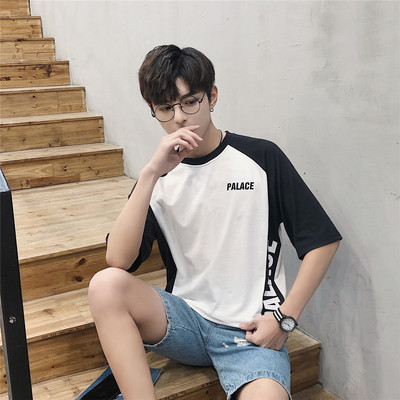 Hồng Kông phong cách văn học xu hướng màu sắc phù hợp với nam ngắn tay T-Shirt vòng cổ mùa hè lỏng lòng từ bi Hàn Quốc in nửa tay quần áo Áo phông ngắn