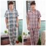 Mùa hè cotton đồ ngủ nam ngắn tay quần trung niên dịch vụ nhà cotton lụa đặt cha nhân tạo cotton kích thước lớn bộ đồ đôi mùa đông nam nữ