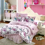 Kt Hello Kitty phim hoạt hình dễ thương giường bông bốn bộ HelloKitty 1.8m giường bông váy một gia đình bốn - Bộ đồ giường bốn mảnh