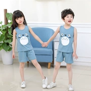 Trẻ em mùa hè cotton không tay vest phù hợp với chàng trai và cô gái quần short bé trẻ em của dịch vụ nhà 2 bộ