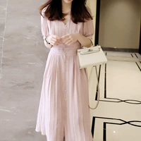 Летнее платье, большой размер, в корейском стиле, короткий рукав, высокая талия, V-образный вырез, А-силуэт