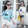 Cô gái T-Shirt ngắn tay 2018 mới của Hàn Quốc phiên bản của cậu bé lớn phim hoạt hình giản dị năm điểm tay áo trẻ em áo sơ mi mùa hè 5-7-9 tuổi áo thun cho bé gái 2 tuổi