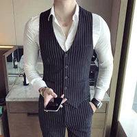 Suit vest kích thước lớn phù hợp với nam giới kinh doanh ba mảnh Slim khách sạn dụng cụ sọc phù hợp với vest vest phù hợp nhất với người đàn ông - Dệt kim Vest áo cardigan nam