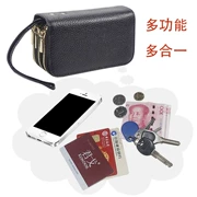 Jun Ge da ba khóa kéo khóa điện thoại di động túi thẻ gói nam và nữ dung lượng dễ thương để lấy lớp da bò đầu tiên - Trường hợp chính