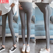 Quần bà bầu legging quần dài mùa xuân và mùa thu thời trang dày bụng nâng quần ra cotton mùa thu đông cộng với quần nhung ấm - Phụ nữ mang thai quần / quần bụng