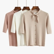 Mùa xuân và hè 2018 phiên bản Hàn Quốc của những chiếc áo tự tay chạm đáy áo len nửa tay áo sơ mi nữ tay áo năm điểm áo thun cardigan