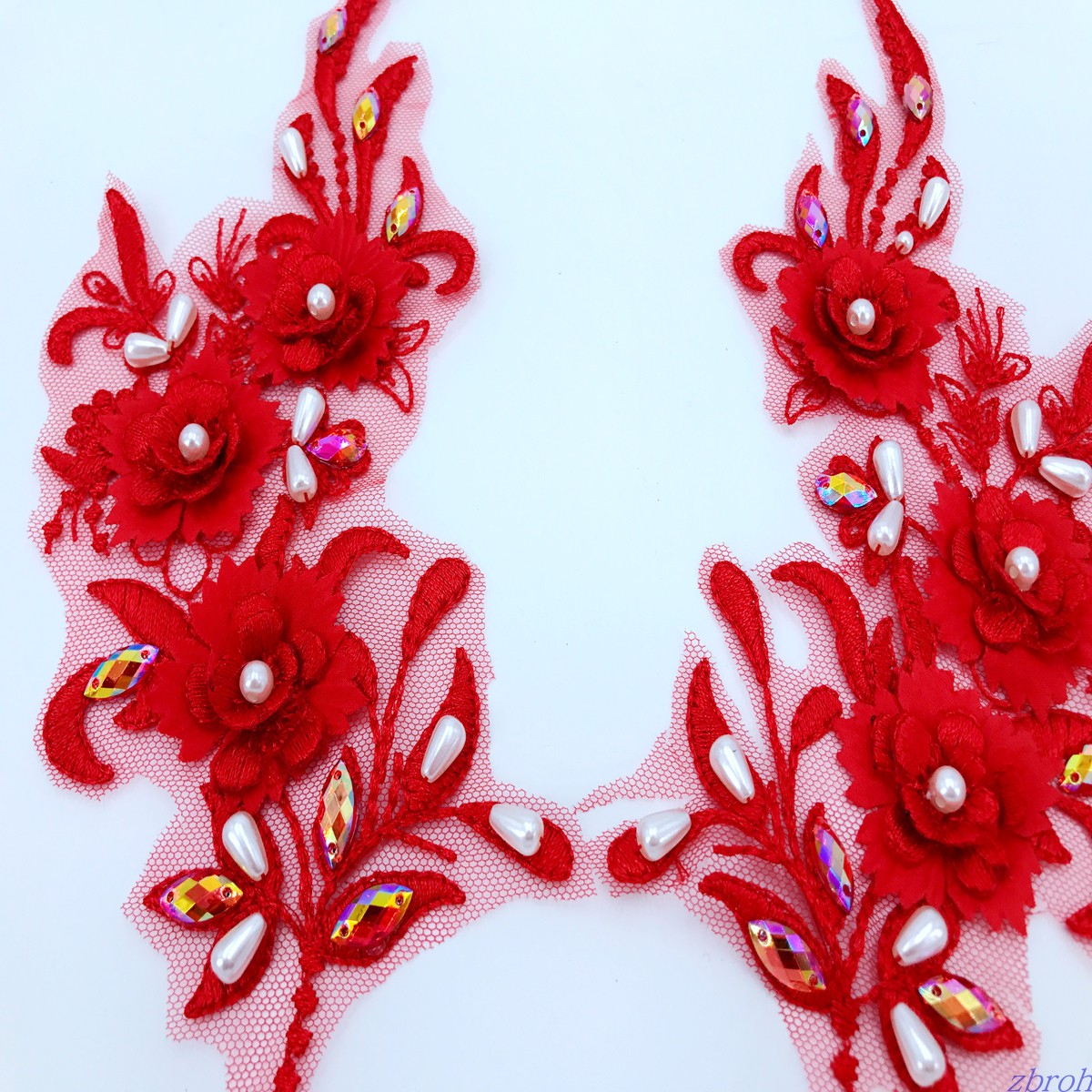 RedPolychromatic manual Nail bead rhinestone Lace flower accessories Accessories Lace lace Flower paste Wedding dress clothing Decals