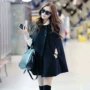 Mùa thu đông 2017 mới của phụ nữ phiên bản Hàn Quốc của áo choàng len dài cỡ lớn áo choàng choàng màu đen lỏng - Áo Hàn Quốc áo dạ ngắn nữ