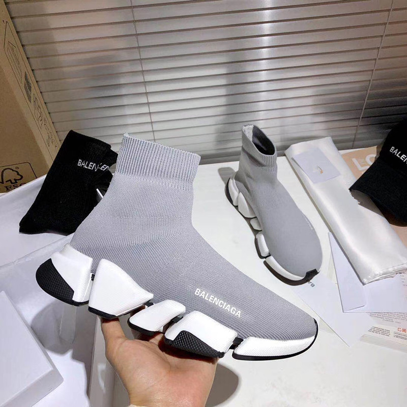 Black And White With Grey Backgroundins elastic force Socks and shoes female Paris 2021 spring Korean version Star of the same style leisure time motion men and women Couple shoes