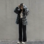 [Muzly] Hàn Quốc in cực kỳ ridic màu kẻ sọc dài tay áo + tối cao eo quần phù hợp với kiểu đồ bộ đẹp