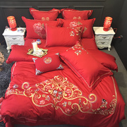 Đám cưới bốn mảnh bông cotton lớn màu đỏ đám cưới thêu quilt cover tờ sáu bộ đám cưới giường