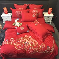 Đám cưới bốn mảnh bông cotton lớn màu đỏ đám cưới thêu quilt cover tờ sáu bộ đám cưới giường bộ ga gối