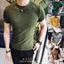 Của nam giới Ngắn Tay Áo T-Shirt Hàn Quốc Slim Thanh Niên Băng Lụa Nửa Tay Áo Áo Len phần Mỏng Đáy Áo Áo Thun Áo Len Nam Triều Kéo qua