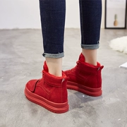 Giày cao gót nữ màu đỏ 2018 thu đông mới dày đáy hoang dã phiên bản Hàn Quốc cộng với giày thể thao nhung giản dị giày cotton nữ thủy triều
