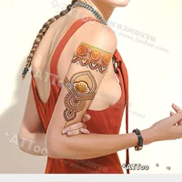 [+ ATTOO] châu âu Henna flower bracelet hot vàng bạc cánh tay dán nam giới và phụ nữ body tattoo tranh bền không thấm nước hình dán tattoo