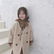 18 mùa thu và mùa đông Chàng trai và cô gái Hàn Quốc áo hai dây áo khoác lông dài + áo len dệt kim trùm đầu 309