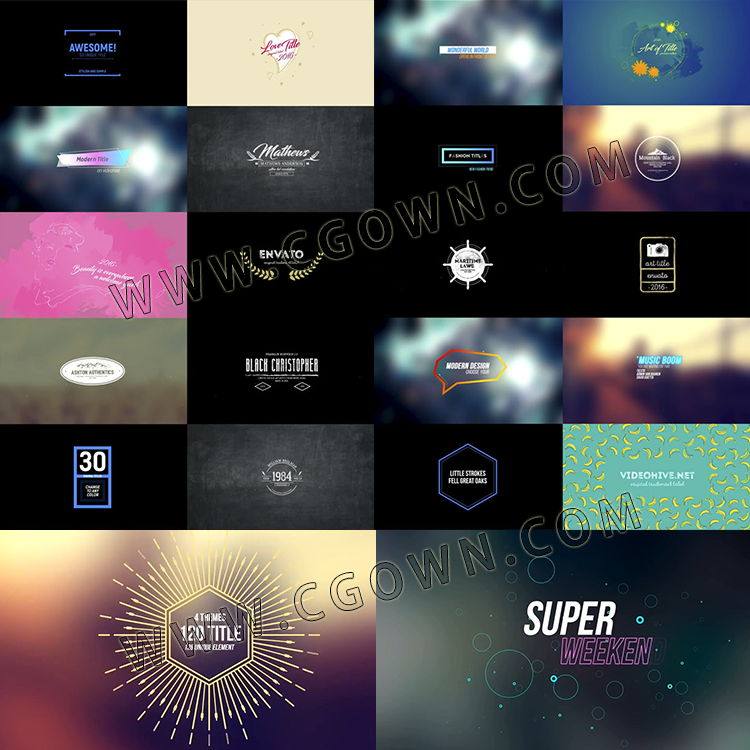 120组4K分辨率创意文字标题笔刷复古现代时尚婚礼字幕动画AE模板-天天素材网