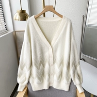 Осенний белый кардиган, трикотажный свитер, топ, коллекция 2021, V-образный вырез