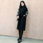 Áo khoác len nữ 2018 mùa đông phiên bản mới của Hàn Quốc có kích thước rộng lớn là áo len mỏng màu đen kiểu nữ
