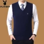 Mùa thu và mùa đông tuổi trung niên áo len nam nam V-cổ trùm đầu nam trung niên đan áo len vest cardigan nam 