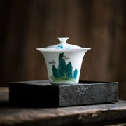 Trắng sứ vẽ tay nắp bát cốc chén trà bát gốm ba bát lớn nhà sản xuất trà kung fu bộ trà - Trà sứ