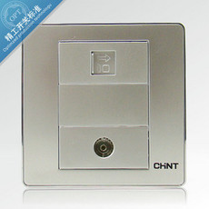 Розетка TV+телефон 新款太空银色正泰开关插座 new6d电视电脑插座 86型 银色开关