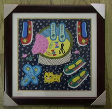 Рисунки акварелью и гуашью 《绣花鞋》（15cm*15cm)金山农民画纯手绘原创