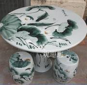 Jingdezhen bàn gốm ghế ngoài trời đồ nội thất patio bàn và ghế đặt sứ vẽ tay sen đá bảng đá băng ghế dự bị