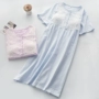 Công chúa Nhật Bản với ngực pad ngắn tay ren nightdress phụ nữ mùa hè bông hai lớp gạc mỏng đồ ngủ nhà dịch vụ đầm cotton