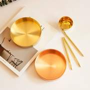 Nhỏ Bắc Âu đồng nguyên chất khay retro Khay lưu trữ kim loại tròn bằng đồng thau vàng hồng vàng lưu trữ khay trang trí