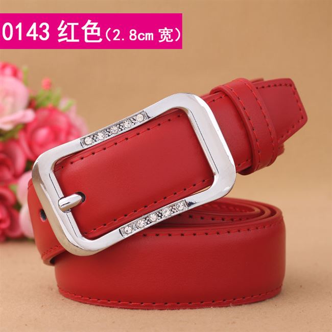 Widened 2.8Cm & 143 Silver Button Red【 Free Admission plus hole 】 Belt female fashion Korean leisure Pin buckle belt female fine Simple and versatile Jeans Belt