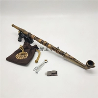 Антикварная длинная латунная курительная трубка, старомодная инкрустация камня, дракон и феникс