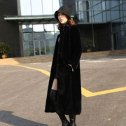 Faux fur dài coat phụ nữ trên đầu gối nhung fur coat dày mỏng mùa đông mới V-Cổ dài áo gió