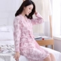 Áo ngủ nữ mùa xuân và mùa hè cotton dài tay áo tắm mỏng phần mùa thu cotton trung niên áo choàng tắm trung niên dài đồ ngủ đồ ngủ hình thú