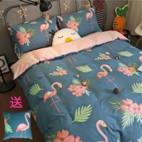 Cotton đơn giản bốn mảnh flamingo phim hoạt hình bông bộ đồ giường 1.2 m khăn trải giường quilt cover ba mảnh bộ chăn ga