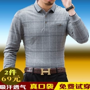Đàn ông trung niên áo thun dài tay cotton mỏng phần kinh doanh ve áo 40-50 tuổi Quần áo cha tải quần áo trung niên nam