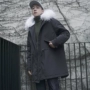 Mùa đông eo dây kéo cổ áo lông thú lớn dày ấm bông áo nam triều Hàn Quốc phiên bản của đội mũ trùm đầu dài bông áo khoác mùa đông áo áo khoác bò nam