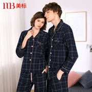 Bộ đồ ngủ dài tay mùa xuân và mùa thu mới của Mỹ Bộ đồ ngủ đôi nam nữ có thể mặc đồ cotton kẻ sọc
